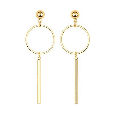 LUXENTER Damen-Ohrringe aus Metalllegierung, goldfarben, 18 Karat Gelbgold, Druckverschluss, Größe 62 x 20 mm, Länge 60 mm, Modell Coion LUXENTER Damen-Ohrringe aus Metalllegierung, goldfarben, 18 Karat Gelbgold, Druckverschluss, Größe 62 x 20 mm, Länge 60 mm, Modell Coion