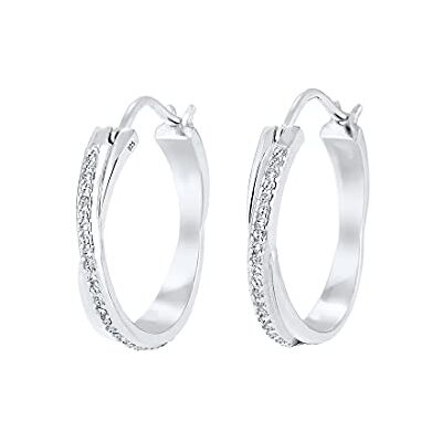 Elli Creolen Silber 925 Damen Ohrringe für Frauen Kreolen mit Steinen 0.005ct Durchmesser 23mm Hoops gedreht 0311551516 Elli Creolen Silber 925 Damen Ohrringe für Frauen Kreolen mit Steinen 0.005ct Durchmesser 23mm Hoops gedreht 0311551516