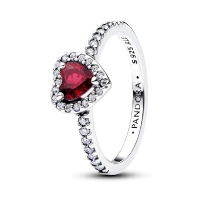 PANDORA Ring Fuchsiafarbenes Herz erhaben in 925 Sterling Silber mit rotem Kristall und Cubic Zirkonia, Damen Ring mit Pavé Strahlenkranz und Pavé Ringschiene, stapelbar, Größe: 58, 198421C13-58 PANDORA Ring Fuchsiafarbenes Herz erhaben in 925 Sterling Silber mit rotem Kristall und Cubic Zirkonia, Damen Ring mit Pavé Strahlenkranz und Pavé Ringschiene, stapelbar, Größe: 58, 198421C13-58
