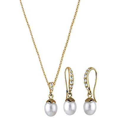 Elli Schmuckset Damen Süßwasserzuchtperle und Kristalle in 925 Sterling Silber vergoldet Elli Schmuckset Damen Süßwasserzuchtperle und Kristalle in 925 Sterling Silber vergoldet