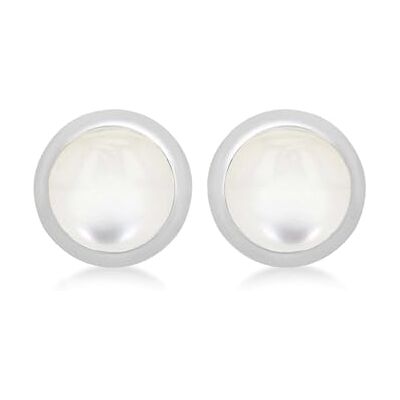 Amazon Ohrstecker aus Sterlingsilber, weißer Perlmutt-Cabochon, Geburtsstein Juni Amazon Ohrstecker aus Sterlingsilber, weißer Perlmutt-Cabochon, Geburtsstein Juni