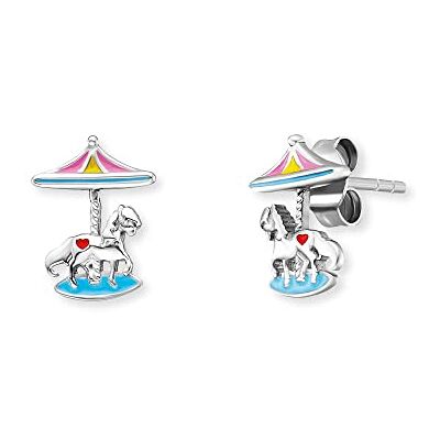 Herzengel Mädchen Kinder Ohrstecker Ohrringe aus Sterling Silber mit buntem Karussell aus Emaille Steckverschluss nickelfrei Herzengel Mädchen Kinder Ohrstecker Ohrringe aus Sterling Silber mit buntem Karussell aus Emaille Steckverschluss nickelfrei