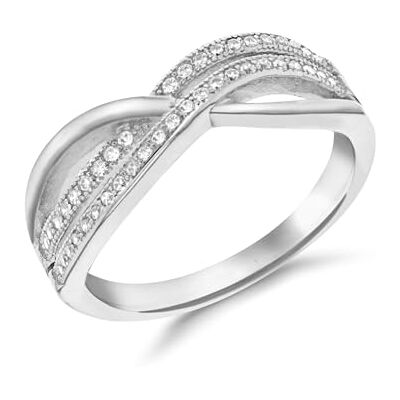 Amazon Damen-Ring aus rhodiniertem Sterlingsilber mit Zirkonia, doppelt überkreuzt, Größe 53,5 Amazon Damen-Ring aus rhodiniertem Sterlingsilber mit Zirkonia, doppelt überkreuzt, Größe 53,5