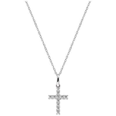 Amen Croci D Kette aus 925er Silber hergestellt, mit Kreuzanhänger verziert mit Zirkoniasteinen, Länge: 42 cm, CRBB03 Amen Croci D Kette aus 925er Silber hergestellt, mit Kreuzanhänger verziert mit Zirkoniasteinen, Länge: 42 cm, CRBB03