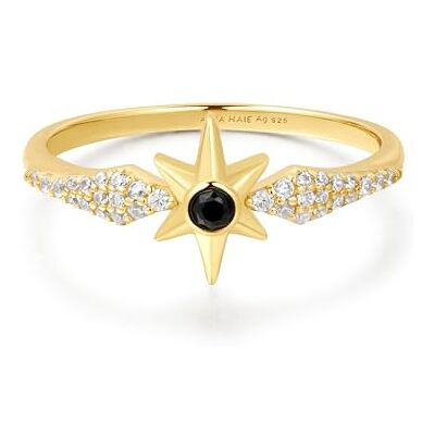 Ania Haie Damen Ring Dusk Divas Black Onyx Star aus 925 Sterling Silber 14k vergoldet, besetzt mit einem schwarzen Achat und 32 Zirkonia, EUR Größe 54, inkl. Geschenkverpackung Ania Haie Damen Ring Dusk Divas Black Onyx Star aus 925 Sterling Silber 14k vergoldet, besetzt mit einem schwarzen Achat und 32 Zirkonia, EUR Größe 54, inkl. Geschenkverpackung