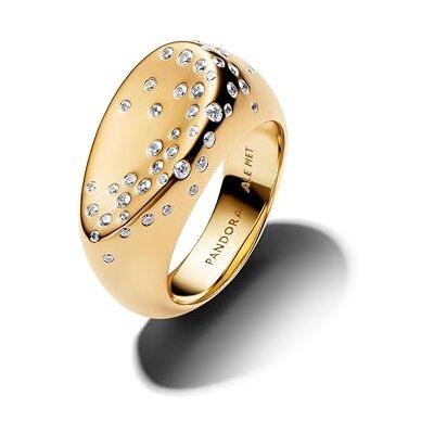 PANDORA Essence Steinbesetzter Ovaler Kuppel-Siegelring mit 14K vergoldeter Metalllegierung und Zirkonia, Größe: 58, 164671C01-58 PANDORA Essence Steinbesetzter Ovaler Kuppel-Siegelring mit 14K vergoldeter Metalllegierung und Zirkonia, Größe: 58, 164671C01-58