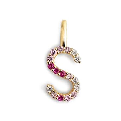SINGULARU Letter Spark Sakura Charm. Sterlingsilber mit 18 Kt Vergoldeter Beschichtung und Zirkonia. Schmuck für Damen. Buchstabe S. SINGULARU Letter Spark Sakura Charm. Sterlingsilber mit 18 Kt Vergoldeter Beschichtung und Zirkonia. Schmuck für Damen. Buchstabe S.