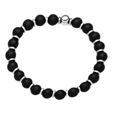 DUR Armband aus schwarzem Achat mit Hämatitscheiben und 925er Sterling-Silber Kugel – Elegantes Design, Maße: 19 cm x 6 mm, A1606.16 DUR Armband aus schwarzem Achat mit Hämatitscheiben und 925er Sterling-Silber Kugel – Elegantes Design, Maße: 19 cm x 6 mm, A1606.16