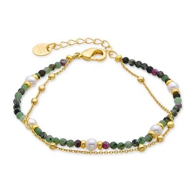 LUXENTER Armband aus weißer Perle, 18 Karat Gelbgold – Streifen, Einheitsgröße, Messing, Perle LUXENTER Armband aus weißer Perle, 18 Karat Gelbgold – Streifen, Einheitsgröße, Messing, Perle