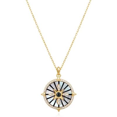 Ania Haie Damen Halskette DUSK DIVAS Astrolabe aus 925 Sterling Silber 14k vergoldet, besetzt mit 56 Zirkonia, schwarzem Achat und Perlmutt, Länge: 48 cm + 5 cm Verlängerung, inkl. Geschenkverpackung Ania Haie Damen Halskette DUSK DIVAS Astrolabe aus 925 Sterling Silber 14k vergoldet, besetzt mit 56 Zirkonia, schwarzem Achat und Perlmutt, Länge: 48 cm + 5 cm Verlängerung, inkl. Geschenkverpackung