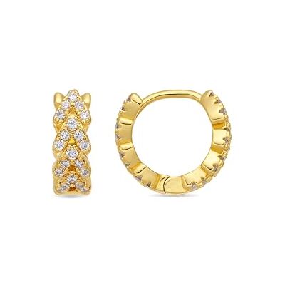 LUXENTER Ireth Ohrringe aus Metalllegierung mit 18-karätigem Gelbgold, weiße Kreolen, Damenschmuck LUXENTER Ireth Ohrringe aus Metalllegierung mit 18-karätigem Gelbgold, weiße Kreolen, Damenschmuck