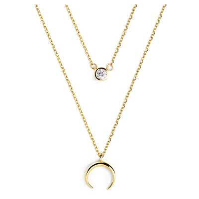 SINGULARU 2er-Set Ketten Diamond + Mini Moonset Anhänger in 925 Sterlingsilber mit Halbmond und Zirkonia Ketten Einheitsgröße Damenschmuck 18kt Vergoldung SINGULARU 2er-Set Ketten Diamond + Mini Moonset Anhänger in 925 Sterlingsilber mit Halbmond und Zirkonia Ketten Einheitsgröße Damenschmuck 18kt Vergoldung
