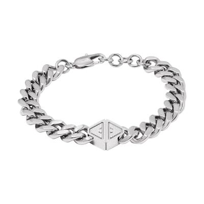 Giorgio Armani Herrenarmband aus Leder oder Edelstahl mit Karabiner-, Schieber- oder Druckknopfverschluss, Aschesilber Giorgio Armani Herrenarmband aus Leder oder Edelstahl mit Karabiner-, Schieber- oder Druckknopfverschluss, Aschesilber