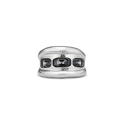 Uno de 50 Ring aus versilberter Metalllegierung mit 3 grauen, facettierten Kristallen Uno de 50 Ring aus versilberter Metalllegierung mit 3 grauen, facettierten Kristallen