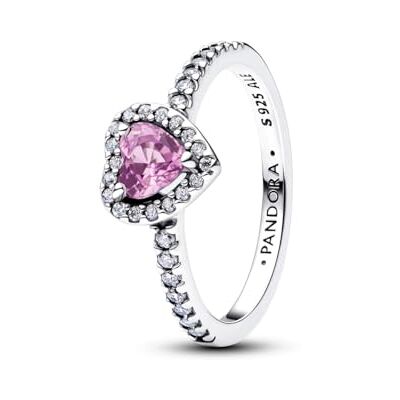 PANDORA Ring Hellviolettes Herz erhaben in 925 Sterling Silber mit lila Kristall und Cubic Zirkonia, Damen Ring mit Pavé Strahlenkranz und Pavé Ringschiene, stapelbar, Größe: 56, 198421C12-56 PANDORA Ring Hellviolettes Herz erhaben in 925 Sterling Silber mit lila Kristall und Cubic Zirkonia, Damen Ring mit Pavé Strahlenkranz und Pavé Ringschiene, stapelbar, Größe: 56, 198421C12-56