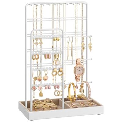 SONGMICS Schmuckständer, Metallrahmen, Schmucktablett Samt, für Halsketten Schmuckhalter, Schmuckaufbewahrung für Armbänder, Ohrringe, Ohrstecker, Ringe, Weiß, CAELEY Kollektion JJS028W01 SONGMICS Schmuckständer, Metallrahmen, Schmucktablett Samt, für Halsketten Schmuckhalter, Schmuckaufbewahrung für Armbänder, Ohrringe, Ohrstecker, Ringe, Weiß, CAELEY Kollektion JJS028W01