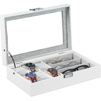 Relaxdays Schmuckaufbewahrung, Lederoptik, Schmuckkästchen für Armbänder, Brillen & Uhren, HBT: 9 x 33 x 20,5 cm, weiß Relaxdays Schmuckaufbewahrung, Lederoptik, Schmuckkästchen für Armbänder, Brillen & Uhren, HBT: 9 x 33 x 20,5 cm, weiß