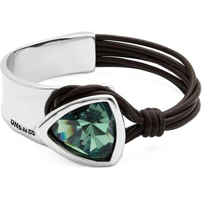 Uno de 50 Armband aus Metalllegierung, versilbert aus Sterlingsilber, mit Leder und Linse, Facetado-Grün, min. Umfang 15,5 Uno de 50 Armband aus Metalllegierung, versilbert aus Sterlingsilber, mit Leder und Linse, Facetado-Grün, min. Umfang 15,5