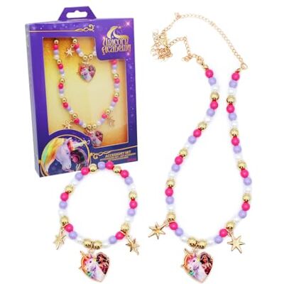 Joytoy Joy Toy Unicorn Academy Schmuckset: Halskette und Armband aus Plastik mit Sternen und Charms für Kinder Joytoy Joy Toy Unicorn Academy Schmuckset: Halskette und Armband aus Plastik mit Sternen und Charms für Kinder