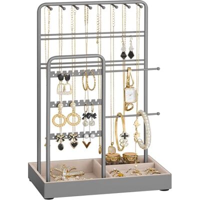 SONGMICS Schmuckständer, Metallrahmen, Schmucktablett Samt, für Halsketten Schmuckhalter, Schmuckaufbewahrung für Armbänder, Ohrringe, Ohrstecker, Ringe, Taubengrau, CAELEY Kollektion JJS021G01 SONGMICS Schmuckständer, Metallrahmen, Schmucktablett Samt, für Halsketten Schmuckhalter, Schmuckaufbewahrung für Armbänder, Ohrringe, Ohrstecker, Ringe, Taubengrau, CAELEY Kollektion JJS021G01