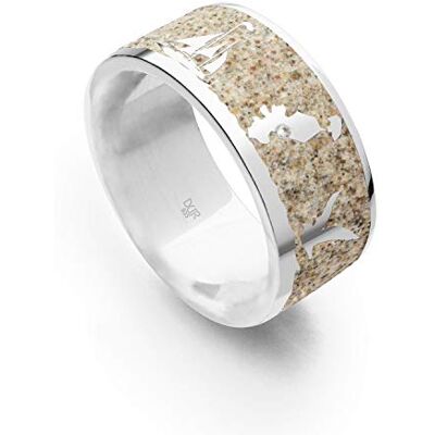 DUR Grömitz Stadtring aus 925 Sterling Silber mit Strandsand und Zirkonia, Größe: 54, Silber/Beige, R503854 DUR Grömitz Stadtring aus 925 Sterling Silber mit Strandsand und Zirkonia, Größe: 54, Silber/Beige, R503854