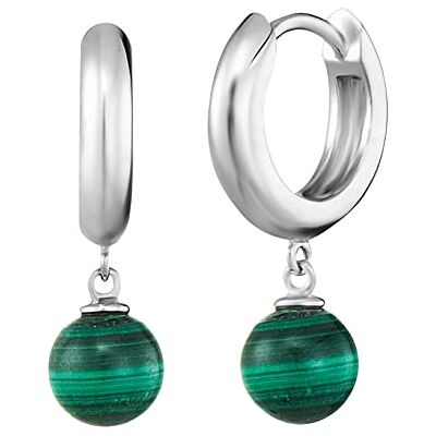 Engelsrufer Damen Creole aus Sterling Silber mit Malachit Perle Kraftstein Anhänger, Clipverschluss, nickelfrei, 13mm, ERE-ML-CR Engelsrufer Damen Creole aus Sterling Silber mit Malachit Perle Kraftstein Anhänger, Clipverschluss, nickelfrei, 13mm, ERE-ML-CR