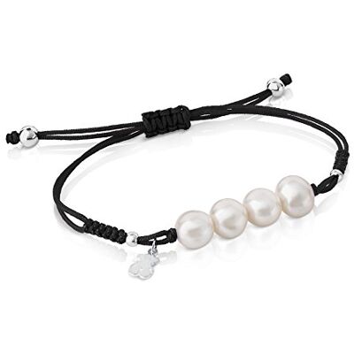 TOUS Schwarzes Armband aus Seil und Perlen für Damen mit Bärenmuster aus massivem Silber, 16 cm lang, originell und mutig, Beads Collection TOUS Schwarzes Armband aus Seil und Perlen für Damen mit Bärenmuster aus massivem Silber, 16 cm lang, originell und mutig, Beads Collection