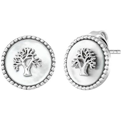 Engelsrufer Damen Ohrstecker aus Sterling Silber mit Lebensbaum in Silber auf weissem Perlmutt, nickelfrei, Größe: 12mm, ERE-LILTREE-PE Engelsrufer Damen Ohrstecker aus Sterling Silber mit Lebensbaum in Silber auf weissem Perlmutt, nickelfrei, Größe: 12mm, ERE-LILTREE-PE