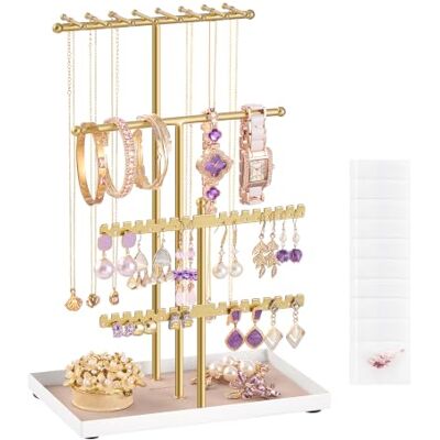 SONGMICS Schmuckständer, Schmuckhalter, Metallrahmen, Schmucktablett Samt Schmuckaufbewahrung für Halsketten Armbänder Ohrringe Ohrstecker Ringe, Geschenkidee, Blassgold, Caeley Kollektion JJS036AB01 SONGMICS Schmuckständer, Schmuckhalter, Metallrahmen, Schmucktablett Samt Schmuckaufbewahrung für Halsketten Armbänder Ohrringe Ohrstecker Ringe, Geschenkidee, Blassgold, Caeley Kollektion JJS036AB01