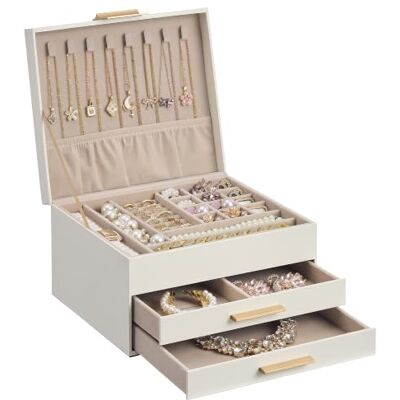 SONGMICS Schmuckkästchen, 3 Ebenen, mit 2 Schubladen, PU-Leder Halsketten Aufbewahrung, 23,1 x 20,3 x 13,5 cm, Schmuck Geschenkbox, Cremeweiß und Kamelbraun, GISELLA Kollektion JBC249W101 SONGMICS Schmuckkästchen, 3 Ebenen, mit 2 Schubladen, PU-Leder Halsketten Aufbewahrung, 23,1 x 20,3 x 13,5 cm, Schmuck Geschenkbox, Cremeweiß und Kamelbraun, GISELLA Kollektion JBC249W101