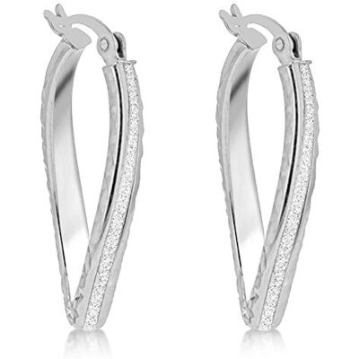 Amazon Creolen aus rhodiniertem Sterlingsilber, gedrehtes ovales Sternenstaub-Design Amazon Creolen aus rhodiniertem Sterlingsilber, gedrehtes ovales Sternenstaub-Design