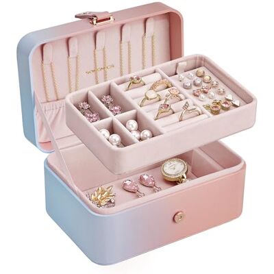 SONGMICS Schmuckkästchen Reise, 2 Ebenen, tragbar, 16 x 11 x 7,8 cm Schmuckaufbewahrung, Schmuck-Reiseetui, für größere Accessoires, Geschenkidee, Mehrfarbig, GISELLA Kollektion JBC166X101 SONGMICS Schmuckkästchen Reise, 2 Ebenen, tragbar, 16 x 11 x 7,8 cm Schmuckaufbewahrung, Schmuck-Reiseetui, für größere Accessoires, Geschenkidee, Mehrfarbig, GISELLA Kollektion JBC166X101