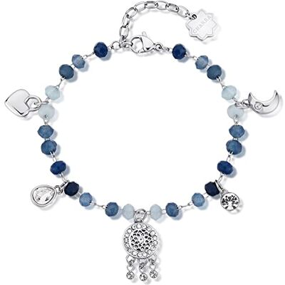 Brosway Chakra Traumfänger Damen Armband Silber aus Edelstahl 316L mit Traumfänger, Herz und Mond Anhängern – Damen Armschmuck mit Chalcedon und Kristallen, BHKB129 Brosway Chakra Traumfänger Damen Armband Silber aus Edelstahl 316L mit Traumfänger, Herz und Mond Anhängern – Damen Armschmuck mit Chalcedon und Kristallen, BHKB129
