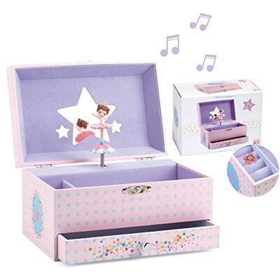 Djeco Musik-Schmuckschatulle für Kinder, Schatzkisten, Ballerina-Melodie – Aufbewahrung für Halsketten, Armbänder, Ringe, Ohrringe, kleine Spielzeuge, Dekorationen, Andenken und Schmuckstücke – sicher Djeco Musik-Schmuckschatulle für Kinder, Schatzkisten, Ballerina-Melodie – Aufbewahrung für Halsketten, Armbänder, Ringe, Ohrringe, kleine Spielzeuge, Dekorationen, Andenken und Schmuckstücke – sicher