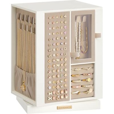 SONGMICS Schmuckkästchen, um 360° drehbar, mit 4 Schubladen Schmuckaufbewahrung für Halsketten, Armbänder, Ringe, Ohrringe, Geschenkidee, cremeweiß, GLORIBEL Kollektion JBC211WD01 SONGMICS Schmuckkästchen, um 360° drehbar, mit 4 Schubladen Schmuckaufbewahrung für Halsketten, Armbänder, Ringe, Ohrringe, Geschenkidee, cremeweiß, GLORIBEL Kollektion JBC211WD01
