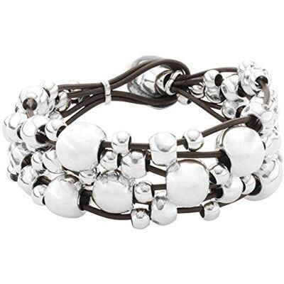 Uno de 50 , Breites Armband mit dreifacher Vulette, versilbert, braunes Leder, Größe, handgefertigter Schmuck, handgefertigt in Spanien Uno de 50 , Breites Armband mit dreifacher Vulette, versilbert, braunes Leder, Größe, handgefertigter Schmuck, handgefertigt in Spanien