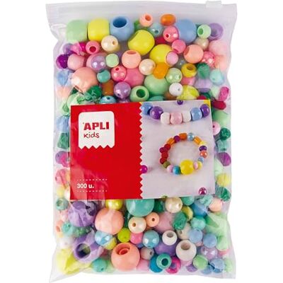 APLI Kids 19586 Beutel mit 300 Kunststoffperlen, verschiedene Farben, mehrfarbige Perlen für Bastelarbeiten, Armbänder und Halsketten APLI Kids 19586 Beutel mit 300 Kunststoffperlen, verschiedene Farben, mehrfarbige Perlen für Bastelarbeiten, Armbänder und Halsketten