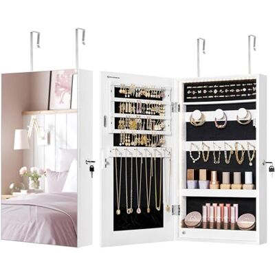 SONGMICS Schmuckschrank, Spiegelschrank, Aufbewahrungsschrank mit LED-Beleuchtung, Tür- oder Wandmontage, Schmuck-Organizer, 9,7 x 37 x 67 cm, hängend, Geschenkidee, weiß JJC050W01 SONGMICS Schmuckschrank, Spiegelschrank, Aufbewahrungsschrank mit LED-Beleuchtung, Tür- oder Wandmontage, Schmuck-Organizer, 9,7 x 37 x 67 cm, hängend, Geschenkidee, weiß JJC050W01