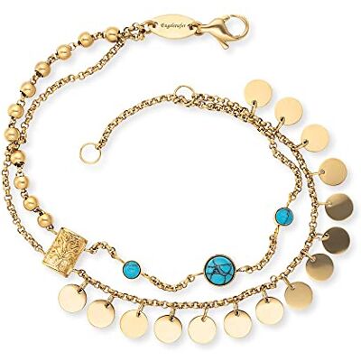 Engelsrufer Damen Armband Boho aus vergoldetem Sterling Silber mit drei türkisen Steinen und Lebensbaum Symbol Anhänger in zwei Längen verstellbar nickelfrei Engelsrufer Damen Armband Boho aus vergoldetem Sterling Silber mit drei türkisen Steinen und Lebensbaum Symbol Anhänger in zwei Längen verstellbar nickelfrei