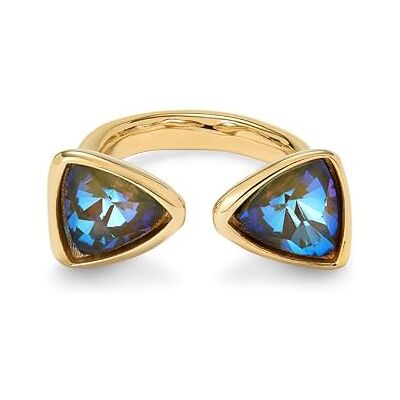 Uno de 50 UNOde50 Ring mit zwei mehrfarbigen Kristallen, dreieckige Form, Größe 58, 18 Karat vergoldet, handgefertigter Schmuck Uno de 50 UNOde50 Ring mit zwei mehrfarbigen Kristallen, dreieckige Form, Größe 58, 18 Karat vergoldet, handgefertigter Schmuck