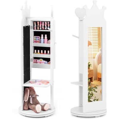 FANTASK Kinder Schmuckschrank 360°drehbar, 4 in 1 Spiegelschrank mit Ganzkörperspiegel & Kleiderständer, Mädchen Schmuck-Organizer in Weiß, Schmuckständer für Kind ab 3 Jahren FANTASK Kinder Schmuckschrank 360°drehbar, 4 in 1 Spiegelschrank mit Ganzkörperspiegel & Kleiderständer, Mädchen Schmuck-Organizer in Weiß, Schmuckständer für Kind ab 3 Jahren