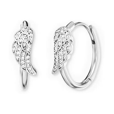 Engelsrufer Damen Creolen mit Engelsflügel aus Sterling Silber in silber- besetzt mit 56 weißen Zirkonia Steinen Clipverschluss nickelfrei Engelsrufer Damen Creolen mit Engelsflügel aus Sterling Silber in silber- besetzt mit 56 weißen Zirkonia Steinen Clipverschluss nickelfrei