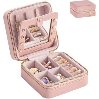 SONGMICS Schmuckkästchen Reise, Spiegel, PU-Bezug, 11,4 x 11,4 x 5,5 cm Schmuck-Reiseetui, Schmuckaufbewahrung tragbar, Reißverschluss, Geschenkidee, pastellrosa, GISELLA Kollektion, JBC146S01 SONGMICS Schmuckkästchen Reise, Spiegel, PU-Bezug, 11,4 x 11,4 x 5,5 cm Schmuck-Reiseetui, Schmuckaufbewahrung tragbar, Reißverschluss, Geschenkidee, pastellrosa, GISELLA Kollektion, JBC146S01
