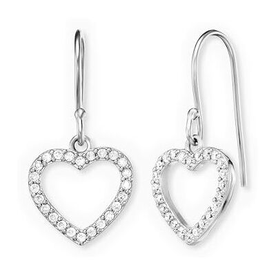 Engelsrufer Damen Ohrhänger mit Herzanhänger aus Sterling Silber in silber- Steckverschluss besetzt mit 48 weißen Zirkonia Steinen nickelfrei Engelsrufer Damen Ohrhänger mit Herzanhänger aus Sterling Silber in silber- Steckverschluss besetzt mit 48 weißen Zirkonia Steinen nickelfrei