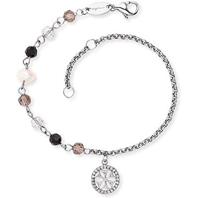 Engelsrufer Damen Armband silber aus Edelstahl, Glasperlen und Lebensblume Anhänger besetzt mit 24 weißen Zirkonia -in zwei Längen verstellbar nickelfrei Engelsrufer Damen Armband silber aus Edelstahl, Glasperlen und Lebensblume Anhänger besetzt mit 24 weißen Zirkonia -in zwei Längen verstellbar nickelfrei
