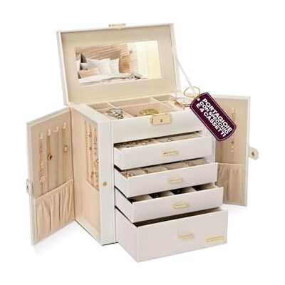 Avilia Schmuckkästchen mit Spiegel und 4 Schubladen für Damen im modernen Stil, geräumiger und kratzfester Schmuckständer mit verstellbaren Fächern, ideal als elegante und funktionale Geschenkidee Avilia Schmuckkästchen mit Spiegel und 4 Schubladen für Damen im modernen Stil, geräumiger und kratzfester Schmuckständer mit verstellbaren Fächern, ideal als elegante und funktionale Geschenkidee