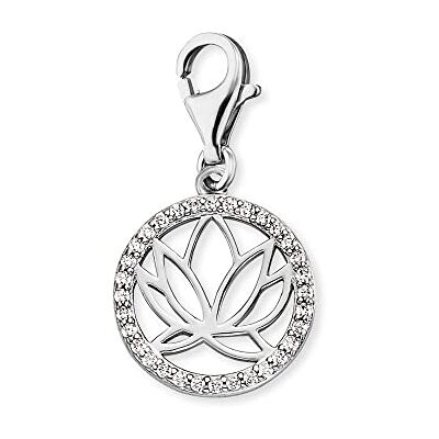 Engelsrufer Damen Charm Anhänger Lotusblüte Silber aus Sterling Silber besetzt mit 32 Zirkonia Steinen Karabinerverschluss nickelfrei Engelsrufer Damen Charm Anhänger Lotusblüte Silber aus Sterling Silber besetzt mit 32 Zirkonia Steinen Karabinerverschluss nickelfrei