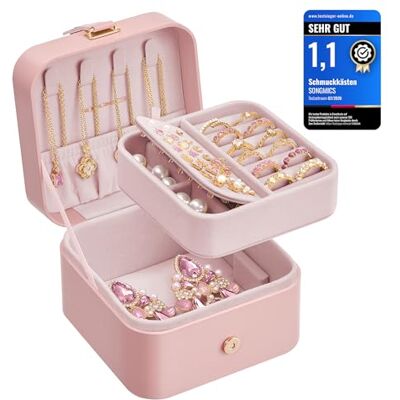 SONGMICS Schmuckkästchen Reise, 2 Ebenen, tragbar, 11,2 x 11,8 x 7,2 cm Schmuckaufbewahrung, Schmuck-Reiseetui, für größere Accessoires, Geschenkidee, Gelee-Rosa, GISELLA Kollektion JBC185R02 SONGMICS Schmuckkästchen Reise, 2 Ebenen, tragbar, 11,2 x 11,8 x 7,2 cm Schmuckaufbewahrung, Schmuck-Reiseetui, für größere Accessoires, Geschenkidee, Gelee-Rosa, GISELLA Kollektion JBC185R02