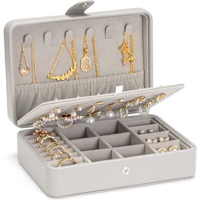 VINATO Schmuckorganizer als 3-in-1 Schmuckaufbewahrung für Ketten, Ohrringe & Ringe – Schmuckkästchen klein 16,5x12x5,7cm, Geschenkidee und Aufbewahrungslösung, Grau VINATO Schmuckorganizer als 3-in-1 Schmuckaufbewahrung für Ketten, Ohrringe & Ringe – Schmuckkästchen klein 16,5x12x5,7cm, Geschenkidee und Aufbewahrungslösung, Grau