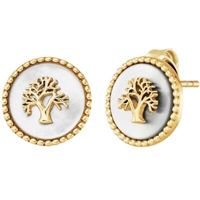 Engelsrufer Damen Ohrstecker aus Sterling Silber mit Lebensbaum in Gold auf weissem Perlmutt, nickelfrei, Größe: 12mm, ERE-LILTREE-PE-STG Engelsrufer Damen Ohrstecker aus Sterling Silber mit Lebensbaum in Gold auf weissem Perlmutt, nickelfrei, Größe: 12mm, ERE-LILTREE-PE-STG